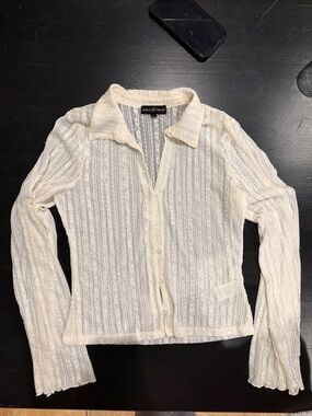Almost Famous Cream Sheer Button-Down Knit Top